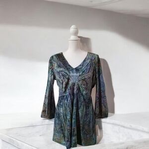 APT. 9‎ VELVET PEACOCK PRINT PULLOVER TOP SIZE LARGE NWT 3/4 SLEEVES
